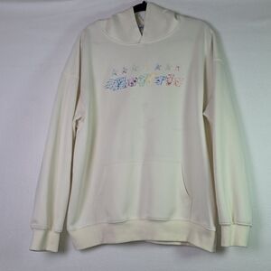 Aelfric Eden Cream Hoodie M  Rainbow Star Graphic Streetwear Pullover Sweatshirt